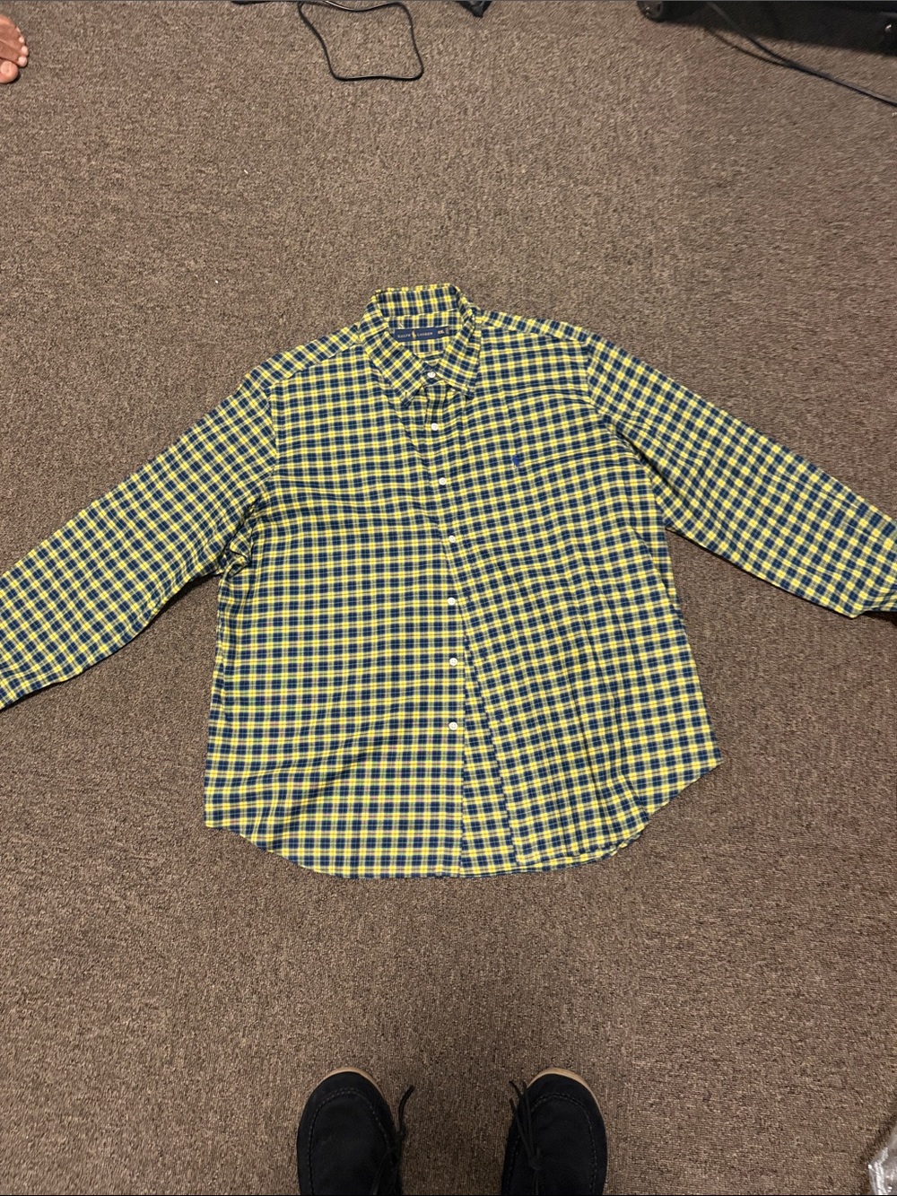 Ralph Lauren Yellow and Navy Plaid Button-Down Shirt